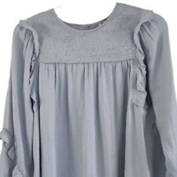 Dolan Left Coast Collection Majai Blue Ruffle Shirred Blouse Size Petite S - Picture 2 of 7